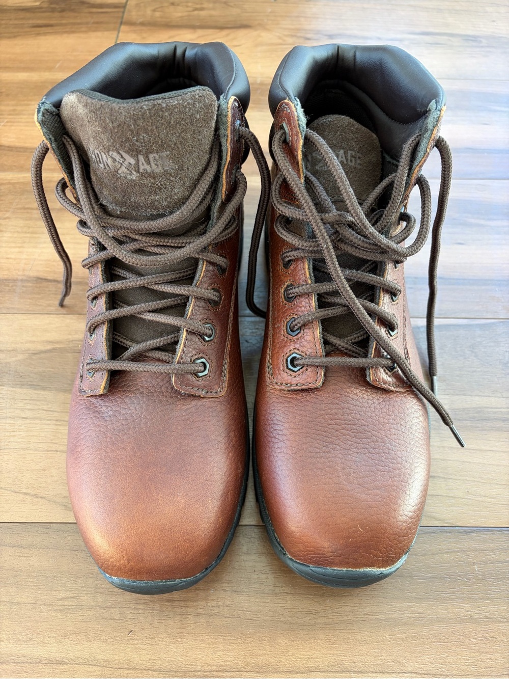 IRON AGE Men's Brown Leather Lace-Up Ankle Work Boots, Round Toe